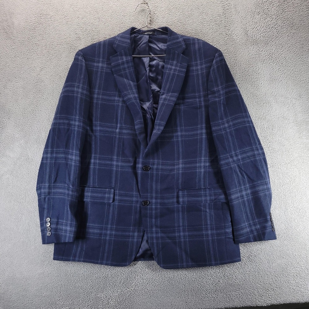 Lauren Ralph Lauren Blazer Mens 46L Blue Wool Plaid Stretch Sport Coat Jacket